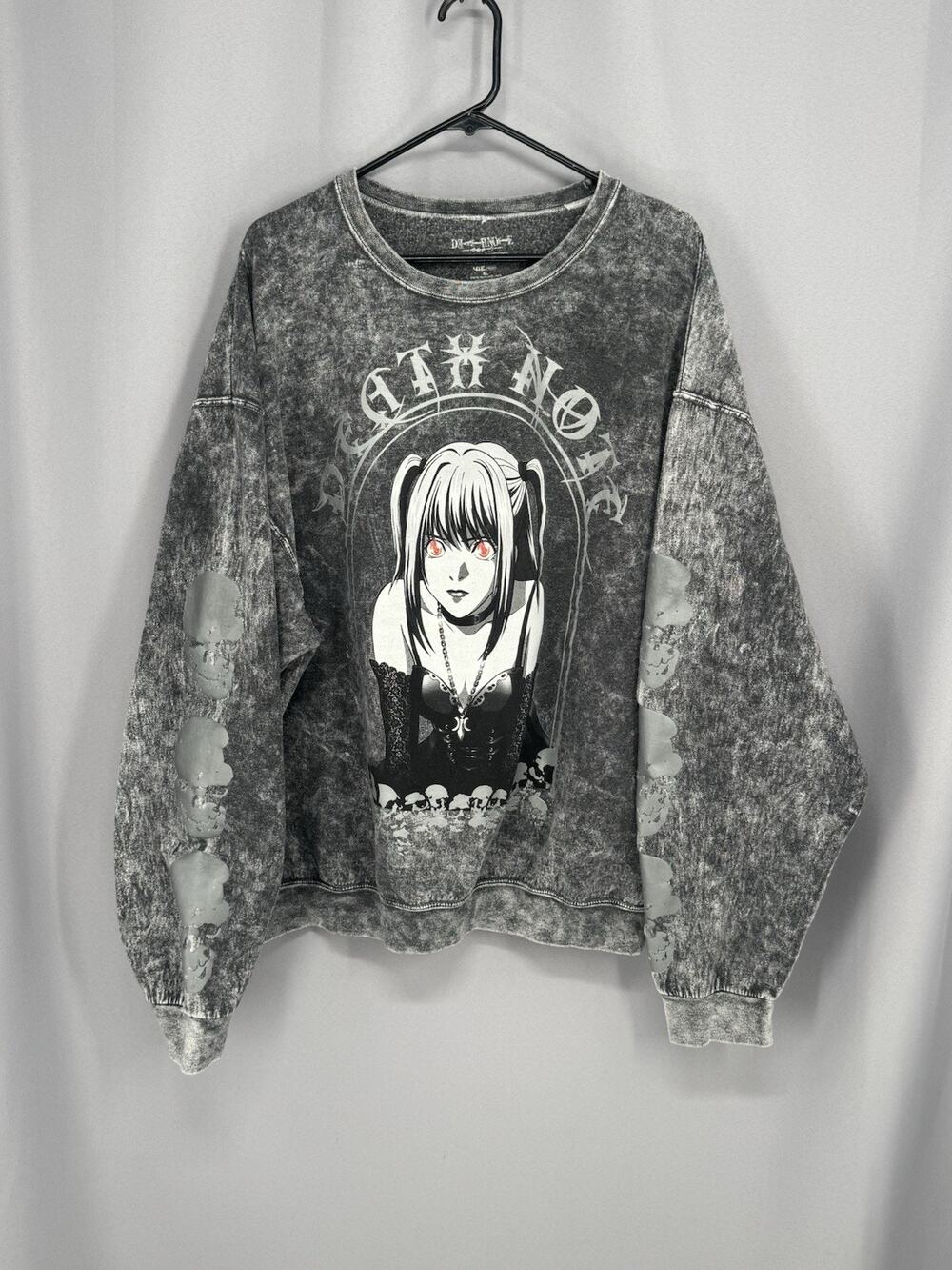 Death Note Misa Anime Reflective Crewneck Sweatshirt Skull Sleeves XL